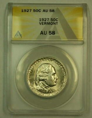 1927 Vermont Commemorative Silver Half Dollar 50c ANACS AU-58 - Image 1 of 2