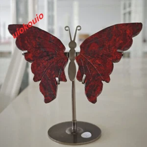 Natural Red Quartz Crystal Butterfly Wings With Stands Crystal Decor - Picture 1 of 5