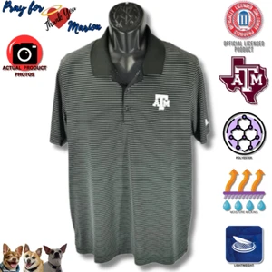 Adidas L Texas A&M Golf Climacool Black White Strip Barricade Polo Shirt - Picture 1 of 10