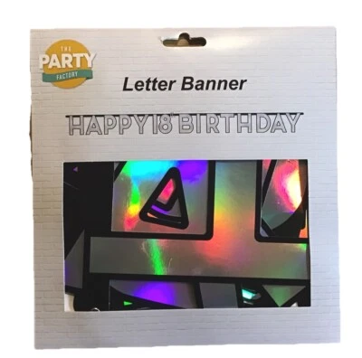 THE PARTY FACTORY HAPPY 18th BIRTHDAY Letter Banner Black/Silver 2.4M - Image 1 of 2