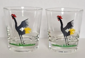 2 Vintage Federal Glass Crowing Black Rooster Shot Glasses Mid Century Barware - Picture 1 of 5