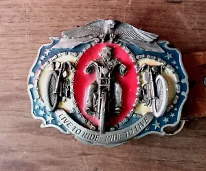 Mint Vintage Deadstock BERGAMOT "Live to Ride" Buckle & leather belt strap! - Picture 1 of 6