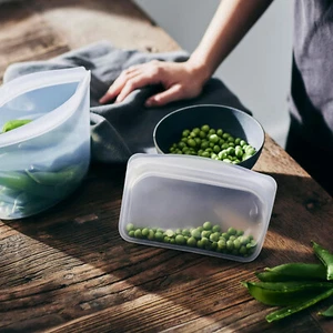 Premium Silicone Reusable Food Storage Bags, Set of 4, Clear | Lunch Bag - Picture 1 of 9