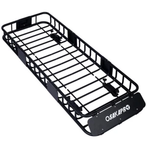 64" Black Steel Rooftop Cargo Carrier Basket - Top Mount Roof Rack for Vehicles - Picture 1 of 20