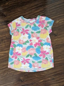 EUC Size 10 12 Gymboree Floral Gray Pink Yellow Top Tee Tshirt T-Shirt - Picture 1 of 4