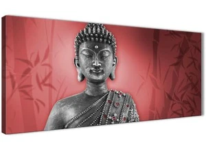 Red and Grey Silver Canvas Wall Art Prints of Buddha - Modern 120cm Wide - 1331 - Picture 1 of 4