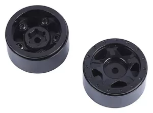 Black Billet Machined Alloy Wheels (2) for Axial 1/24 SCX24 Rock Crawler - Picture 1 of 2