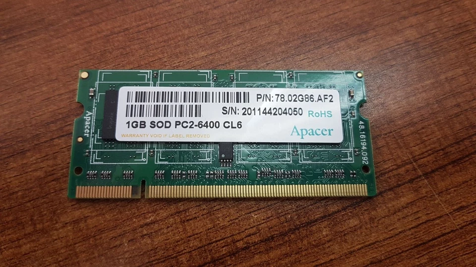 LOT OF 3 PCS. APACER 78.02G86.AF2 1GB PC2-6400 SODIMM - Image 1 of 1