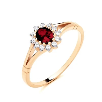 9ct Yellow Gold on Silver simulated RUBY Oval Halo Cluster Ring size J to U - Image 1 of 4