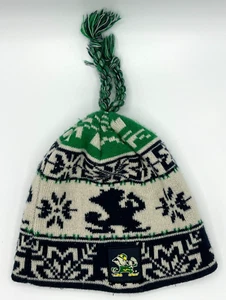 Adidas Notre Dam Embroidered Knit Hat Adult Sized with Tassles Blue Green OSFA - Picture 1 of 5