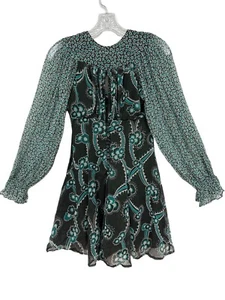 Celia Birtwell For Express Gr. 0 Boho kurz 100% Seide Minikleid transparent gefüttert Wow - Bild 1 von 7