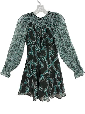 Celia Birtwell For Express SZ 0 Boho Short 100% Silk Mini Dress Sheer Lined Wow - Image 1 of 4