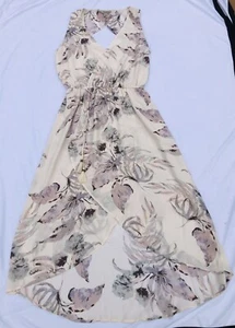 Lucky Brand Womens Floral Cutout Back Midi Wrap Summer Dress Hi Low Size Medium - Picture 1 of 8