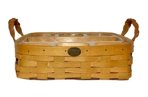 Peterboro Basket Co quadratisch geteilt Picknick Caddy + Einlage zwei Ledergriffe 14x4" - Bild 1 von 11