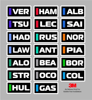 Adesivo de vinil Fórmula 1 2025 F1 Fórmula 1 nomes de pilotos corrida - Imagem 1 de 2