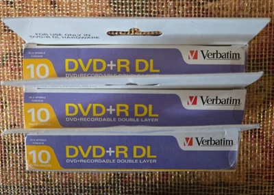 3x 10-PK Verbatim Dual Layer DVD+R DL 2.4x, 8.5GB, 240 Mins 95166 Cakebox NEW - Image 1 of 4