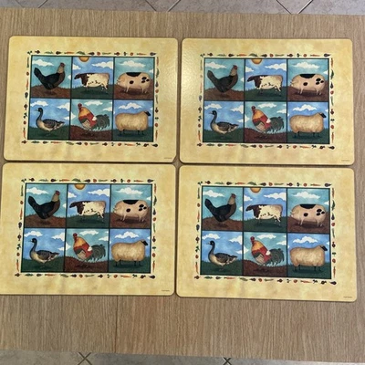 Vintage Pimpernel Placemats Farm Animals Theme Cork Back Set Of 4 - Image 1 of 4