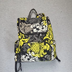 Vera Bradley Essential Compact Backpack Quilted Yellow Black Floral Pattern - Picture 1 of 6