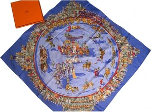 Vintage HERMES Carre 90 Cirque Molier Silk Scarf by Philippe Dumas - Picture 1 of 8