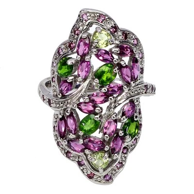 925 Sterlingsilber Ring Oval Chrom Diopsid Peridot Rhodolith Edelstein Größe 8 - Bild 1 von 4