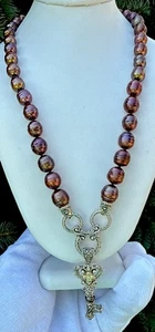 Barbara Bixby Baroque Bronze Pearl 925 & 18K Gold Skeleton Key Necklace Mint - Picture 1 of 6