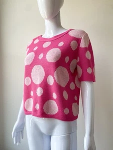 Vintage M L Sweater Top 60s Pop Art Cropped Hot Pink Polka Dot Bubbles VGUC - Picture 1 of 12