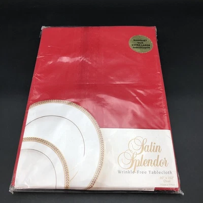 Satin Splendor Wrinkle-Free Tablecloth Red 60x120" Oval Bardwil Industries - Image 1 of 4