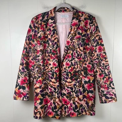 Chaqueta Blazer Something Azul Marino Estampado Floral, Para Mujer Talla XL, Rosa Púrpura Verde Foto 1 de 4