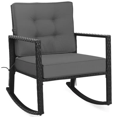 Patio Rattan Rocker Chair Outdoor Glider Rocking Chair Cushion Lawn Grey Foto 1 de 4