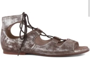 Seychelles womans metallic Pewter leather suede gladiator sandals 8 BoxN laceup - Picture 1 of 6