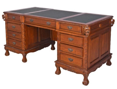 Luxus Schreibtisch Mahagoni Löwenköpfe Chefschreibtisch Bürotisch Computertisch  - Bild 1 von 4