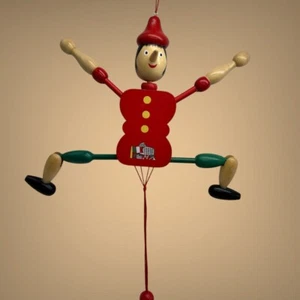 Vintage Wooden Pinocchio 12” Jumpin Jack Toy Italy Roma Souvenir Pull String - Picture 1 of 21
