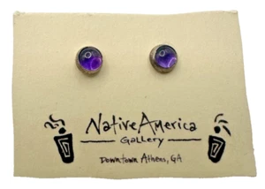 Pendientes Navajo de Amatista Nativa Americana y Punto Esterlina Joyería - Imagen 1 de 2
