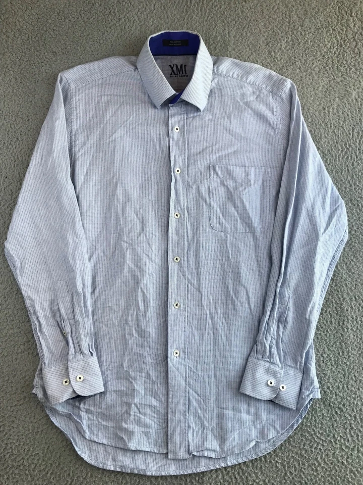 XMI Platinum Shirt Men's 15.5 34/35 Blue Patterened Button Up Collared Pocket - Image 1 of 4