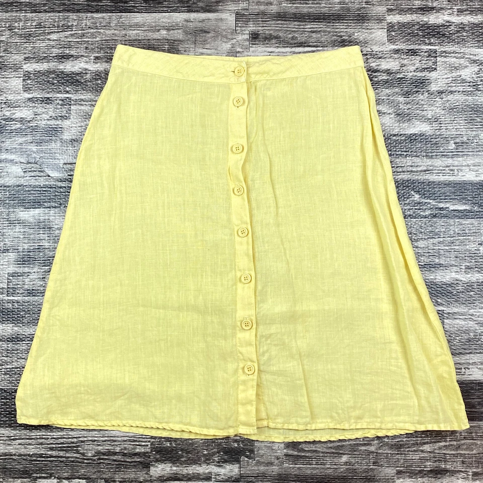Falda Three Dots 100% Lino Línea A Botón Frontal Talla XS en Amarillo Foto 1 de 3