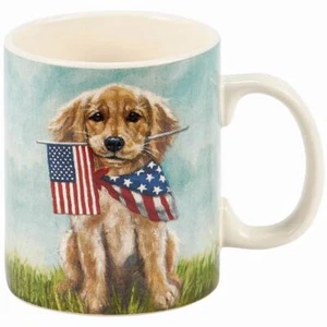 Primitives By Kathy Patriotic Golden Retriever 20 Oz Stoneware Mug NEW - Picture 1 of 2