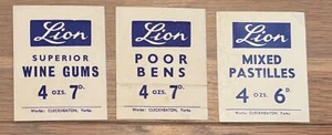 3 X Tarjetas de Exhibición de Tienda LION SWEET GOMAS DE VINO POOR BENS PASTILLES Cleckheaton - Imagen 1 de 2