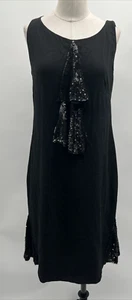 Valentino Black Sleeveless Scoop Neck w/ Sequin Front Detail Dress Size 8 - Picture 1 of 14