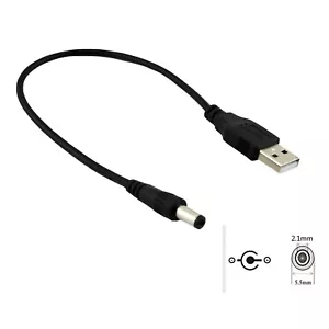 USB 2.0 Type A Male to 5.5x 2.1mm Male 5V DC Power Charging Extension Cable 25cm - Picture 1 of 6
