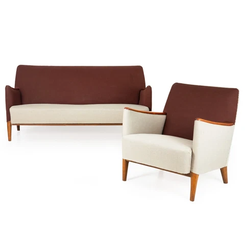 Danish Mid-Century Modern Sofa and Chair Set in Sculpted Teak circa 1960 Cover