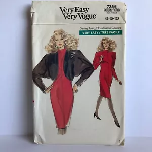 Very Easy Very Vogue 7356 Misses Sz 8-10-12 Jacket & Dress Sewing Pattern UNCUT - Picture 1 of 5