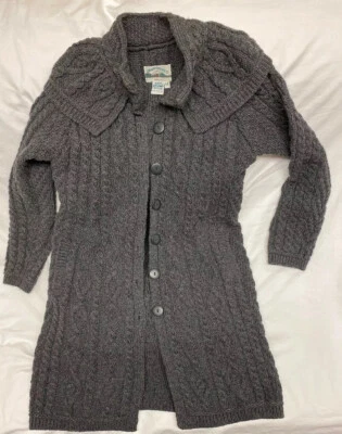 Suéter ARAN Crafts Mujer Talla M Largo Cárdigan Plumero Irlanda 100% Lana Merino Foto 1 de 4