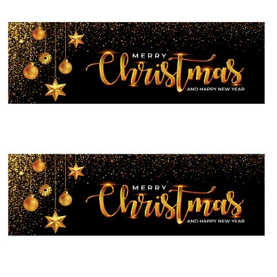 2 Póster de Feliz Navidad y Feliz Año Nuevo Banner Dorado Fiesta Celebración Foto 1 de 2