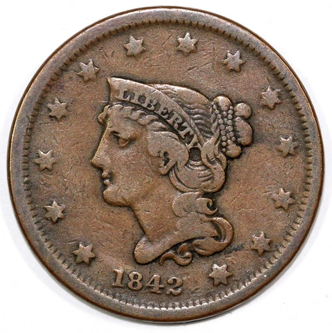 1842 1c Small Date Braided Hair Large Cent Cover