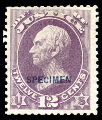 US O30S 12c Justice Dept. 1875 Special Printing SPECIMEN overprint PSAG cert - Image 1 of 3
