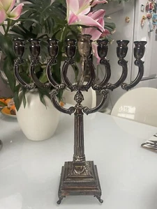 Judaica Solid Sterling Silver 925 Candleholder Candelabra Chanukah Menorah - Picture 1 of 8
