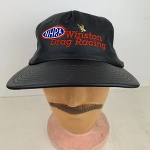 NHRA Winston Drag Racing Delong Made In USA Hat Vinyl/Leather? M-L Hot Rod Cap - Picture 1 of 9