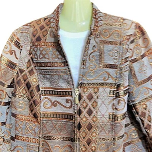Tapestry Jacket Preswick Moore Blazer Womans 1X w Metallic Gold Full Zip Y2K VTG - Picture 1 of 6