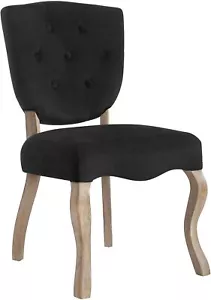 Modway Array French Vintage Tufted Velvet Weathered Wood Dining Chair in Black - Picture 1 of 4