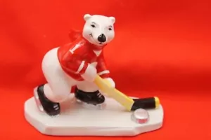 1995 Coca Cola Ceramic Polar Bear Figurine "Always Playing Hockey" no box - Picture 1 of 6